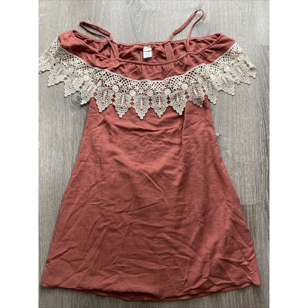 L Space Orange Cold Shoulder Lace Crochet Trim L